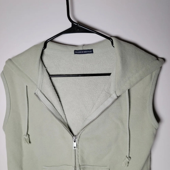 Brandy Melville Light Green Hooded Zip-Up Vest Sweater | One Size - Picture 3 of 8
